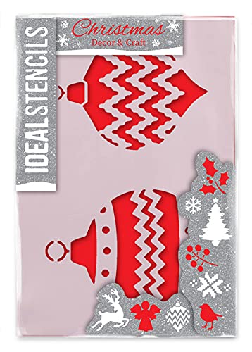 Christmas Craft & Decor Stencil, Baubles Design, Festive Art & Craft, Reusable Painting Stencil, A5 15x21cm
