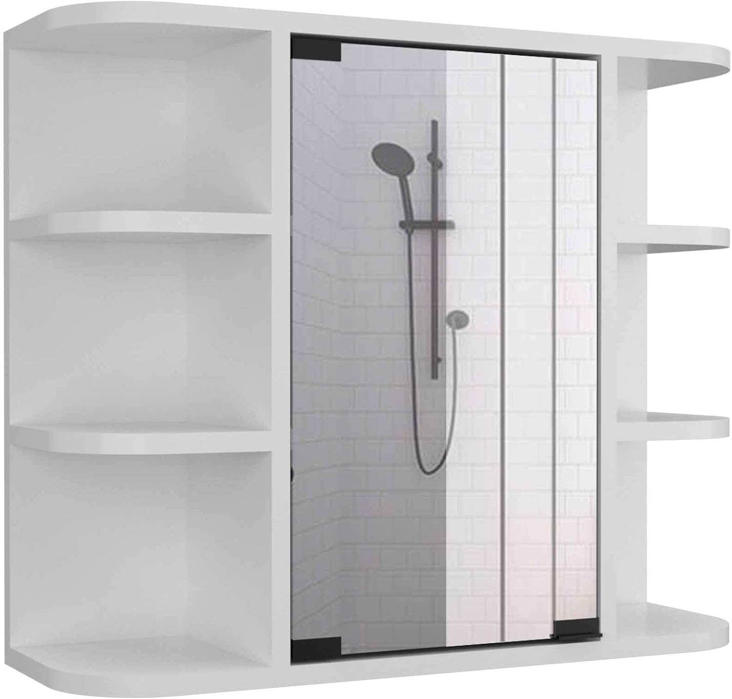 Tuhome Milan Medicine Cabinet with Six External Shelves, Mirror, Three Internal Shelves, Modern Bathroom Storage Solution