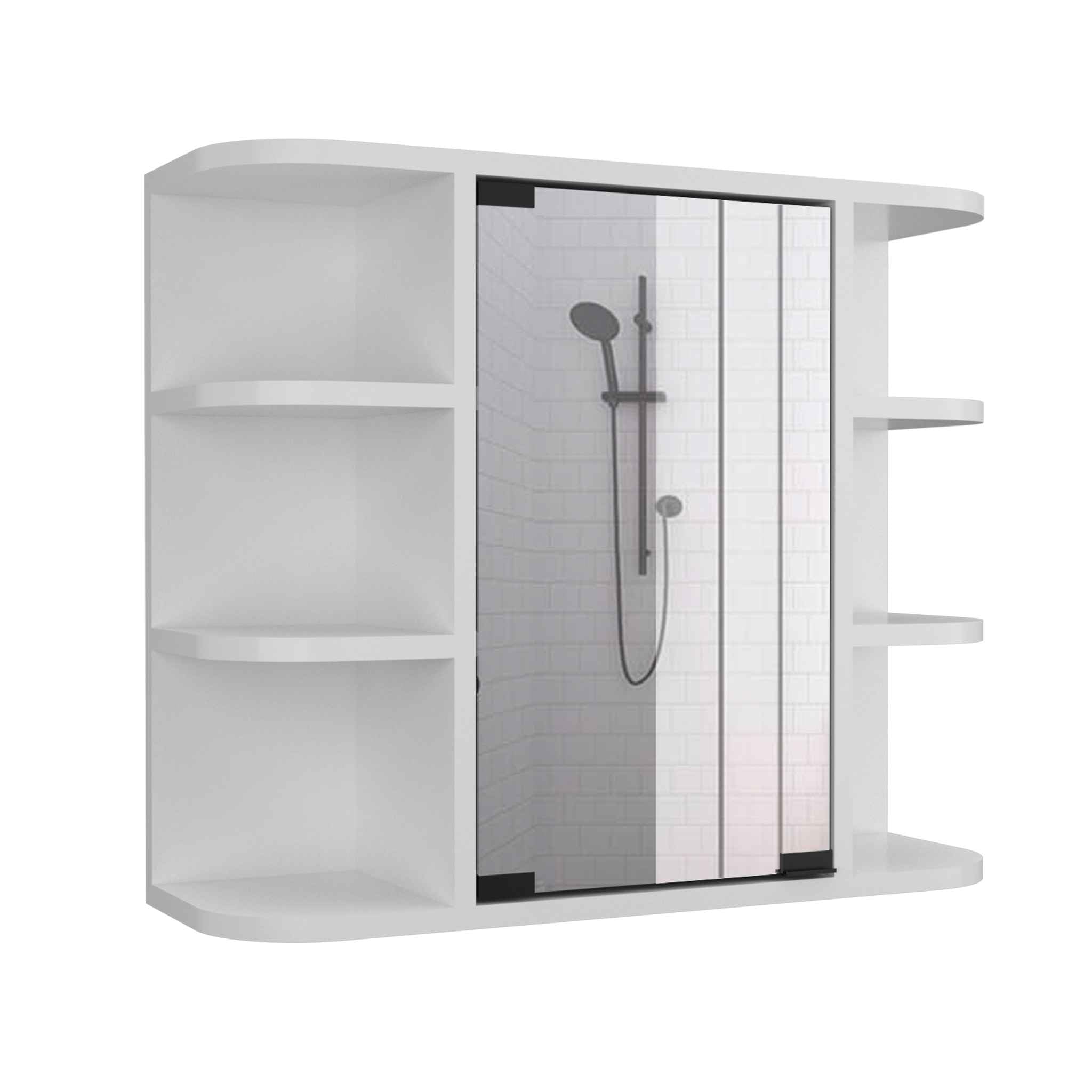 Tuhome Milan Medicine Cabinet, Six External Shelves Mirror, Three Internal Shelves -White