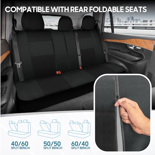 Image of BDK PolyPro Car Seat Covers, Full Set in Black on Charcoal - Front and Rear Split Bench Protection, Easy Install with Two-Tone Accent, Universal Fit for Auto Truck Van SUV
