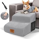 Escalier pour Chien, HEVOL Rampe pour Chien 2 Marches, Marche pour Chiens en Éponge à Haute Densité 30D, Antidérapants Escalier pour Animaux avec Housse en Tissu Lavable (Gris)
