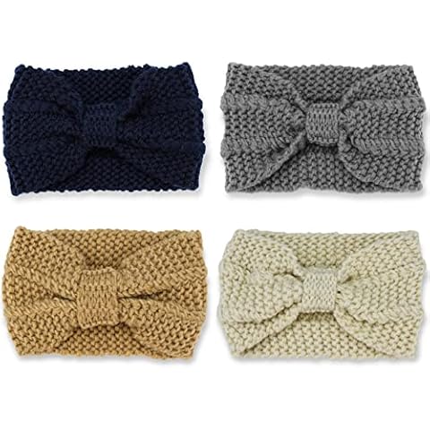 Makone Winter Knitted Headband 4 Pcs, Bow Knitted Hair Bands, Elastic Ear Warmer Headband , Crochet Knit Turban Thermal Headband for Women Girls Cover