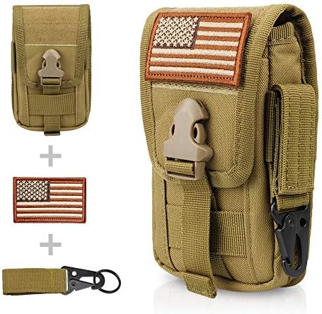 WYNEX Tactical Phone Pouch Molle, Smartphone Holster Bag EDC Utility Cellphone Lock Card Holder Organizer Fit for Waist Belt Case Include Tactical Gear Clip and U.S.A Patch