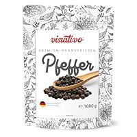 vinativo Schwarzer Pfeffer - ganz - 1kg - Premium Qualität - schwarze Pfefferkörner für die Mühle geeignet