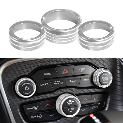 3PCS Air Conditioner Switch Button Knob Cover, Aluminum Alloy A/C Decal Trim Rings, Car Interior Decor Accessories AC Climate Control Knob Outer Ring Replacement for Dodge Challenger Durango 2015-2022