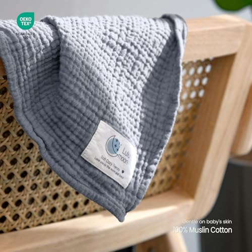 Image of lulumoon Muslin Swaddle Blankets for Baby: Lightweight & Breathable Receiving Blankets for Hospital - Neutral Registry Gift for Newborn 3pack (Grey)