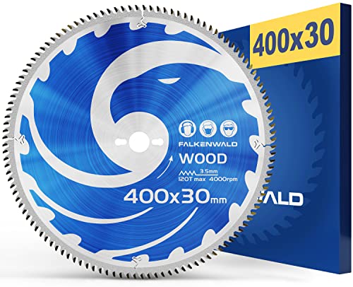 FALKENWALD® Sägeblatt 400x30 mm - Für Holz (Wood) optimiertes Kreissägeblatt mit 120 Hartmetallzähnen - Kreissägeblatt 400x30 kompatibel mit vielen Tischkreissägen von Bosch, Makita, Einhell, ect.