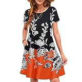 Sherosa Women's Summer Short Sleeve Dresses Floral Print Casual Beach Sun Dress (XL, Short Sleeve Pattern 2)