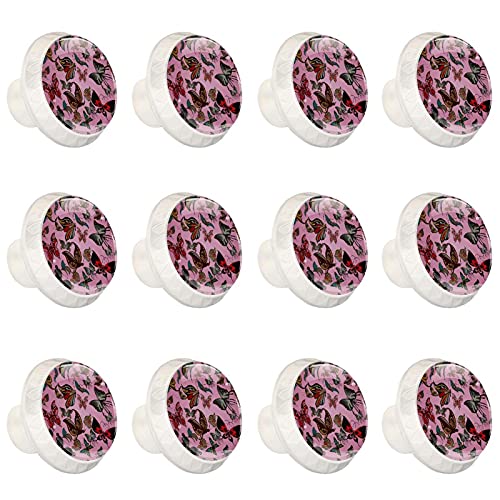 Boutons d'armoires ronds papillon rose pour tiroirs de meuble - 2