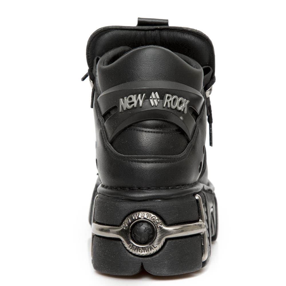 M-106-VS1 Bottes punk rock unisexe en cuir végétal noir métallisé