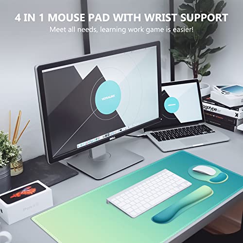 Ileadon Keyboard Mouse Pad Set, Large Gaming Mouse Pad + Keyboard Wrist Rest + Mouse Pad With Wrist Support + Coaster, Easy Typing Pain Relief, 4In1 Desk Mat Set For Home Office, Green Yellow #TOP7