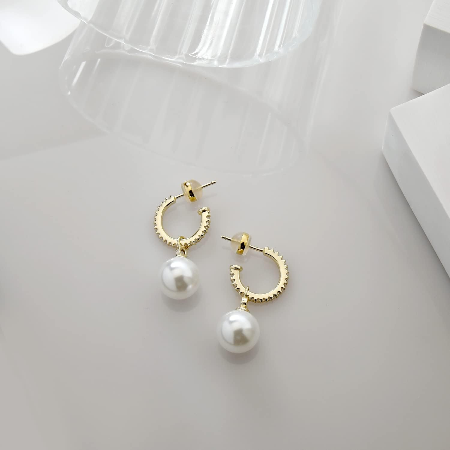 Pearl Earrings for Women, Sterling Silver Post Open Hoop Dangle Earrings Trendy Jewelry Gift - Image 7