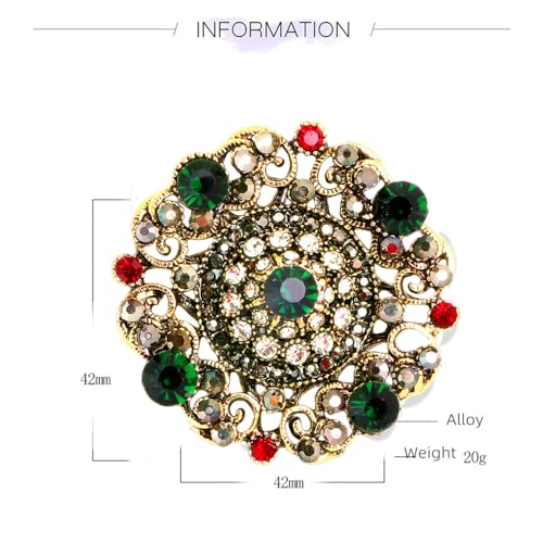 Image of Antique Round Rhinestone Brooch Pin for Women Girls Vintage Baroque Red Green Crystal Boho Style Brooches Lapel Pins Elegant Dress Accessories Christmas Wedding Festival Ornament Jewelry Gift