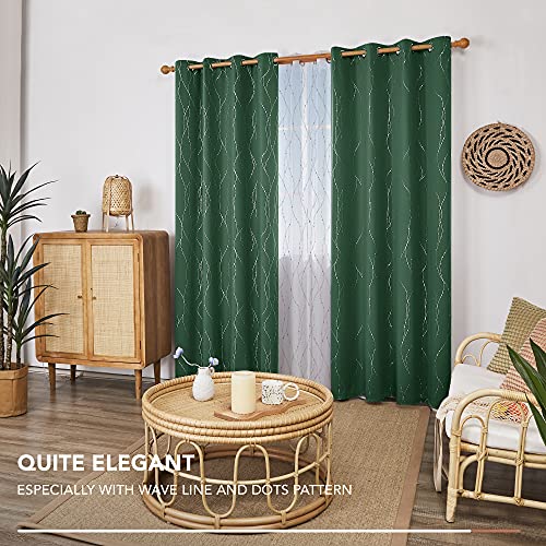 Deconovo Blackout Green Curtains, Grommet Top, 63 Inch Long - Wave Line And Dots Design, Bedroom Blackout Curtains For Kids Room (52 X 63 Inch, Dark Forest Green, 2 Panels) #TOP4