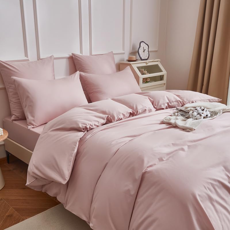 Gezu Bettwäsche 200x220cm Mako Satin Baumwollesatin Bettwäsche Set Rosa 100% Baumwolle 3 Teilig Baumwolle Atmungsaktiv Weich Fein Bettbezug 200x220cm und Kissenbezug 80x80 cm mit Reissverschluss