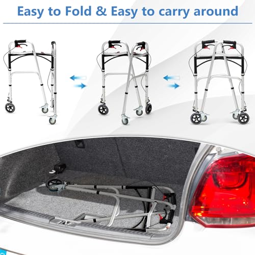 SPORFIT Folding Walker for Seniors, Height Adjustable Rolling Walker W/Reversible Cushion Seat & Wheels, 350 lbs Heavy Metal Frame Walking Aid W/Double Brakes, Ergonomic Brackets - Thumbnail 6