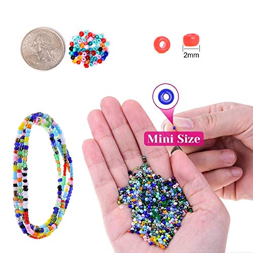 VICOVI 34000Pcs 2mm Pony Glass Seed Beads 24 Colors for Jewelry Making Supplies Kit Small Waist Beads Bracelet DIY Earrings, Necklaces, Crafts, Elastic Strings, Letter Kandi Beads with Storage Box. - Thumbnail 3