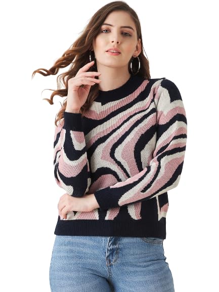 Image of Modeve Animal Print Round Neck Casual Women Sweater||Winterwear||