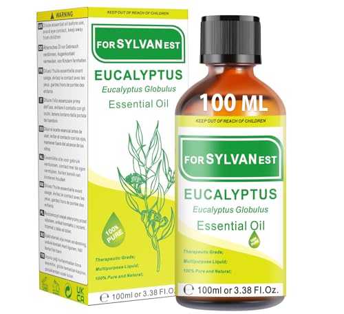 FORSYLVANEST Aceite Esencial de Eucalipto 100ML 100% Puro Natural Aceite No Diluido para Aromaterapia, Masaje, SPA, Cuidado de la Piel, Cabello y Uñas, Baños, DIY (Eucalipto)