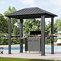 Aoxun Grill Hardtop Gazebo 5 x 8 FT, Outdoor Metal Hard Top Gazebo, Permanent BBQ Gazebo with Galvanized Steel Roof, Aluminum Pavilion with Shelves for Lawn, Garden, Patio, Backyard