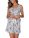 ENJOYNIGHT Womens Pajamas Set Cotton Summer Sleep Tank and Shorts Pjs Sleeveless Sleepwear (Medium, Grey Dog)