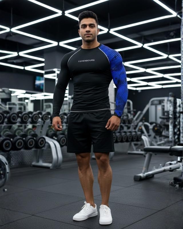 Image of Mens Gym Compression T-Shirt | Polyester Full Sleeve Sports Wear and Rash Guard for Training Workout and Athletic Activewear