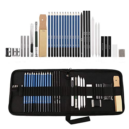 YMTECH Sketch Pencil Set, 33 piezas Sketching and Drawing Professional Art Set con lápiz de grafito Lápices de carbón Lápices de papel Sacapuntas Borradores en estuche de lápices para niños y adultos Cover