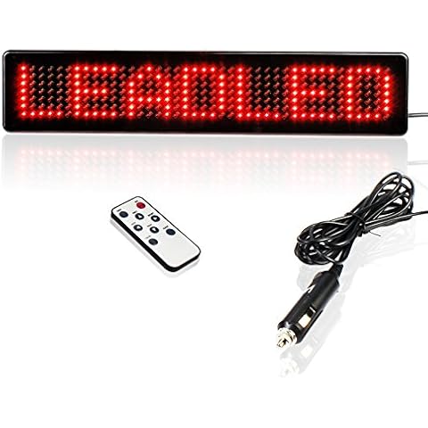 Leadleds 12V Car LED Programmable Message Sign Scrolling Display Board with Remote (Red) Cover