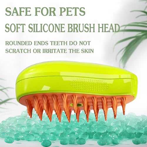 Image of Steamy Cat Brush, 3 In 1 Cat Steamer Grooming Brush Pet Hair Removal Comb, Self Cleaning Cat Steam Brush for Massage, Pet Shedding Brush for Removing Tangled and Loose Hair for Cat Dog (Green)