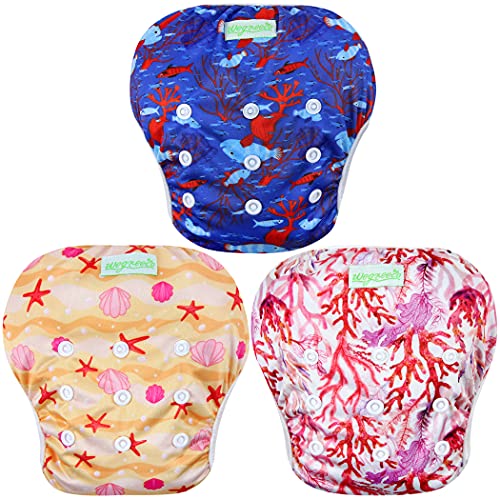 Image of wegreeco Baby & Toddler Snap One Size Adjustable Reusable Baby Swim Diaper (Coral, Large, 3 Pack)