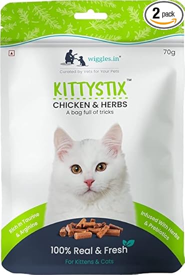 Kittystix Cat Treats for Kittens Kitty Soft, 140g - Tasty Training Snacks Eyesight, Heart Health - Barley Grass, Taurine & Arginine (Chicken & Herbs)