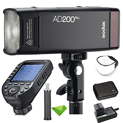 GODOX AD200 Pro avec déclencheur XProII-F pour appareils Photo Fuji Fujifilm, Flash TTL 200Ws 2.4G Flash stroboscopique, 1/8000 HSS, Recyclage 0.01-1.8s, Poche de Batterie 2900mAh Monolight
