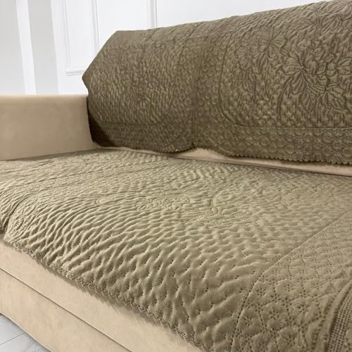 Image of Homerz Premium Petal Charm Sofa Cover | Embossed Floral Pattern | Soft Touch, Anti-Dust & Easy Wash Fabric (Coffee, 3 Seater with Back)