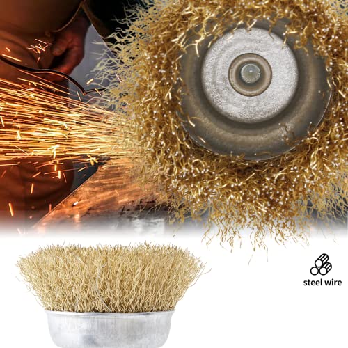 Image of 10 Pack Cup Wire Wheel Brush Set, 3 Inch Brass Coated Crimped Wire Drill Brush Set, 1 /4 Inch Shank Brush Kit Rotary Buffing Brush Wheel, Rust Removal Tool Set Coated Wire Cup Brush Set