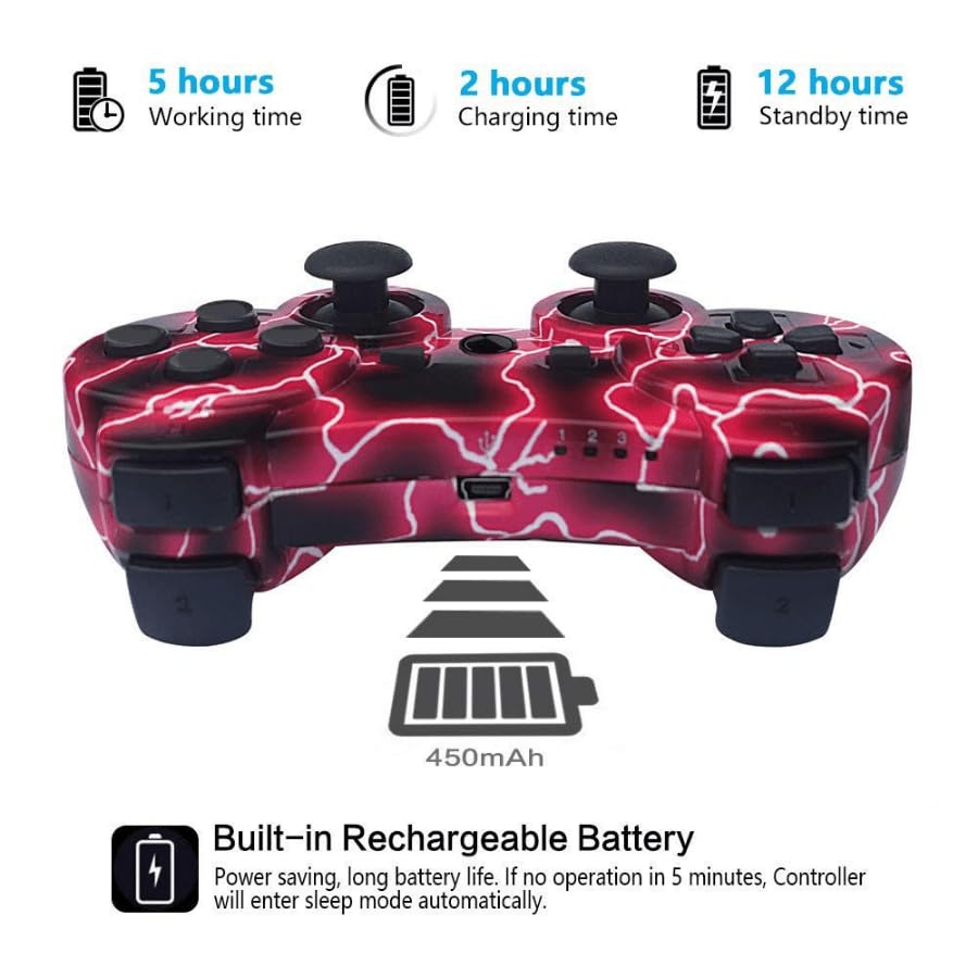 2 Pack Wireless PS3 Controllers for Playstation 3 Console (BlueFlash and RedFlash)