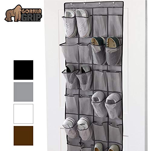 Gorilla Grip Premium Over The Door Shoe Organizer, 24 Durable Pockets, Hooks, Large