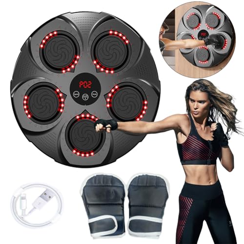 Ruiteh Macchina da boxe per musica elettronica montata a parete, macchina da boxe musicale intelligente, bersaglio da muro per boxe digitale per allenamento di agilità, macchina per esercizi con bers