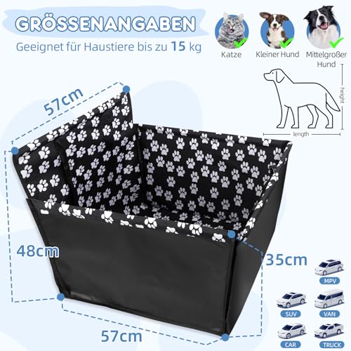 Wimypet Hunde Autositz wasserdichte, Haustier Autoschondecke mit Hund Sicherheitsgurt, Hundekorb für Rückbank Vordersitz Hund Sitzbezug Hundedecke Hunde Autoschondecke 57 x 57 x 33 cm