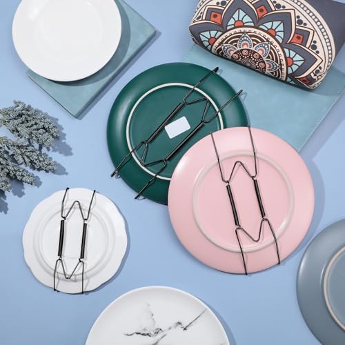 Image of Hotop 12 Pieces Plate Hangers for Wall Stainless Steel Wire Invisible Heavy Duty Plate Hangers Display Holders with 12 Pieces Hooks for Wall Decorative(6 /8 /10 Inch,Black)