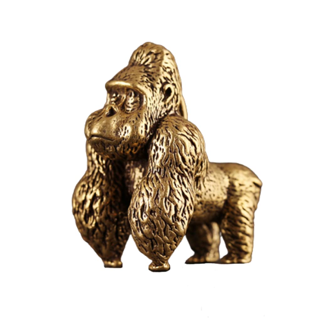 mkkiCreative Brass Gorilla Statue, Miniature Copper Monkey King Figurine Desk Decoration Ornaments Keychain Hanging Pendant Home Decor Gift
