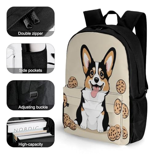 Mens Large Capacity Funny Corgi Dogs Cookies Bags, Backpack Easy to Clean, Lightweight Bag for Daily Travel College Airplane Essentials3