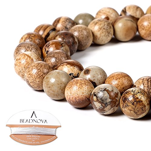 Image of BEADNOVA 10mm Brown Picture Jasper Gemstone Round Loose Beads for Jewelry Making (36-38pcs)