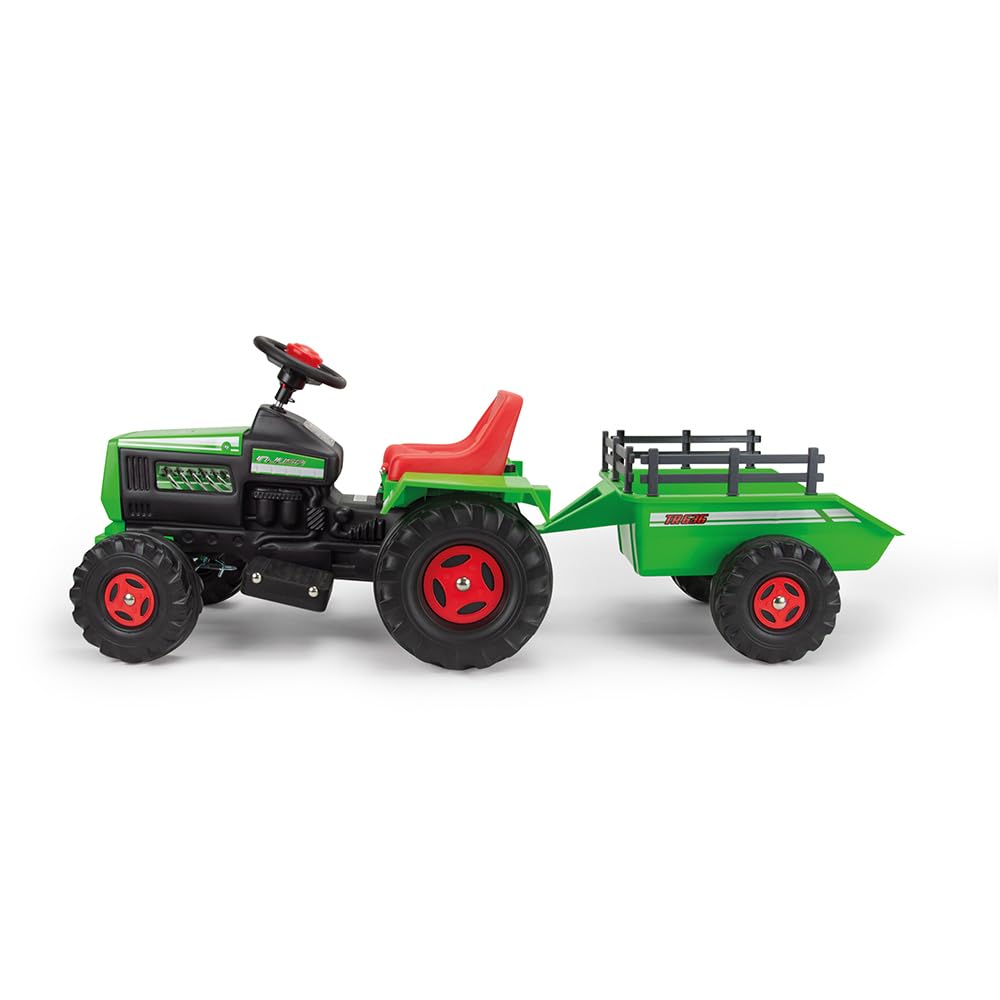 INJUSA - Traktor Basic, Elektrotraktor für Kinder von 1 bis 3 Jahren, Batterie 6V, Gaspedal, Anhänger hinten, Lichter und Geräusche, Höchstgeschwindigkeit 2-3 Km/h, Farbe Grün