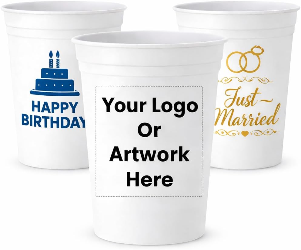 Customizable 16oz white Stadium 10 Cups | Personalized Plastic Party Cups - Reusable White Plastic Cups for Parties-