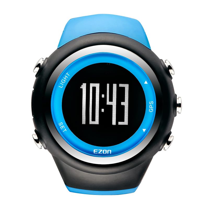 EZON GPS Running Watch with Distance Pace Alarm and Calorie Counter and Stopwatch for Men (Blue)