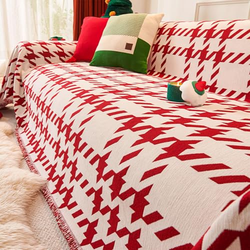 Housse de canapé de Noël rouge 180x260 jeté chenille franges - 2