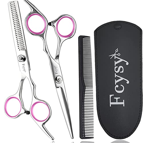 Hair Cutting Scissor Texturing Scissors Set, Fcysy Hair Dressing Scissors and Comb Sets Salon Haircut Scissors Thinning Shears Hairdressing Scissors Professional Barber Supply Kit for Women Men Dog