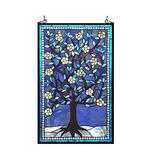 RADIANCE goods Tiffany-Glass Tree of Life Window Panel 20x32