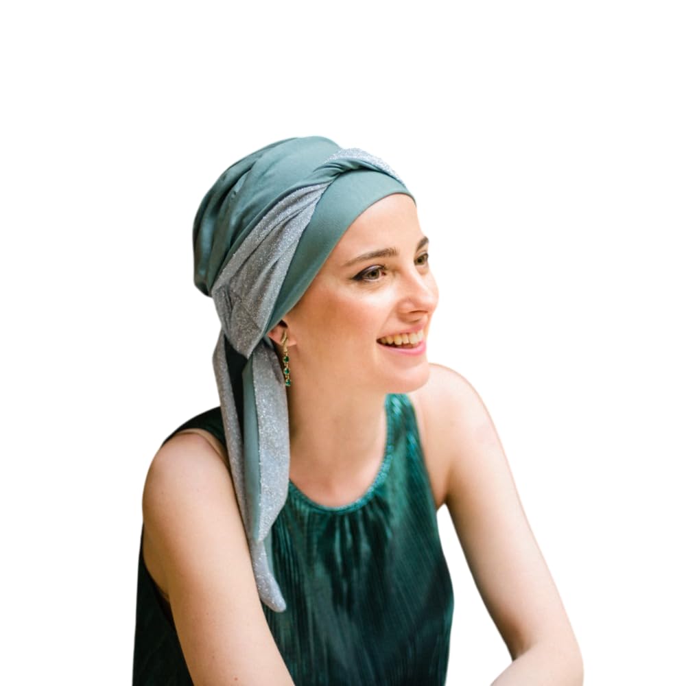 CAREBELL Turban Oncologique Smooth Gala Mint Femme - Foulard chimiothérapie avec rubans, bambou doux respirant sans couture, bonnet Alopécie réglable et léger