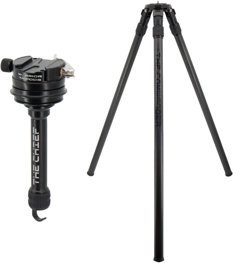 The Commander by Warrior Tripods – Precision Tripod for Coyote & Hog Hunting and Precision & Long Range Shooting – Carbon Fiber Legs, 71" Height, Fast Setup